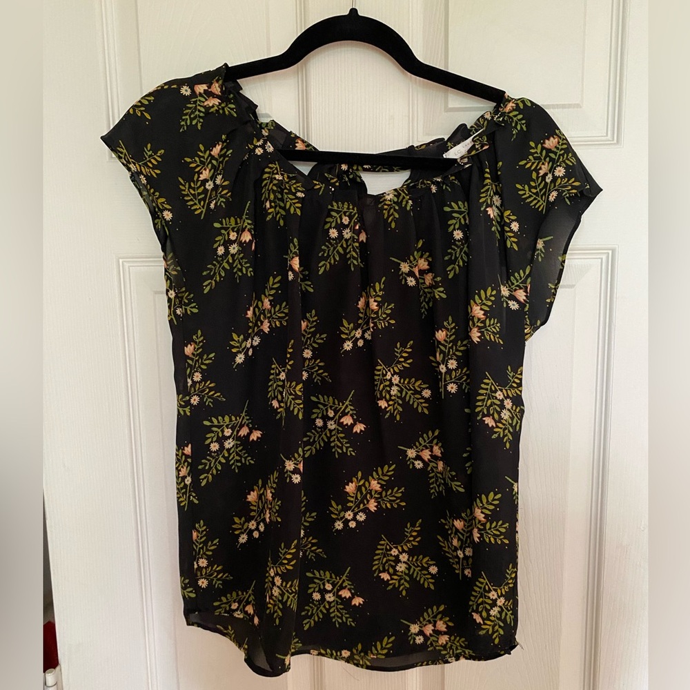 LC Lauren Conrad Striped Floral Peasant Top